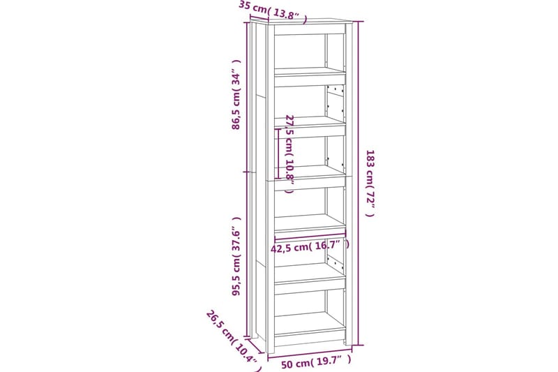 beBasic Bokhylla 50x35x183 cm massiv furu - Förvaring - Hyllor - Bokhylla