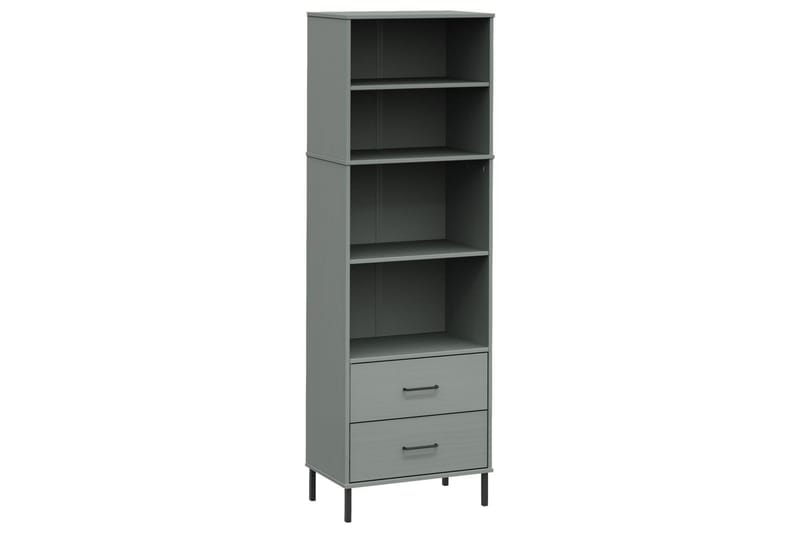 beBasic Bokhylla med 2 lådor OSLO grå 60x35x180 cm massivt trä - Förvaring - Hyllor - Bokhylla