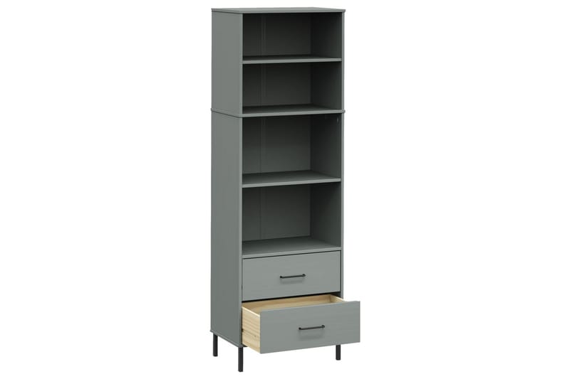 beBasic Bokhylla med 2 lådor OSLO grå 60x35x180 cm massivt trä - Förvaring - Hyllor - Bokhylla