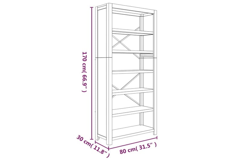 beBasic Bokhylla med 6 hyllor 80x30x170 cm massiv akacia - Förvaring - Hyllor - Bokhylla