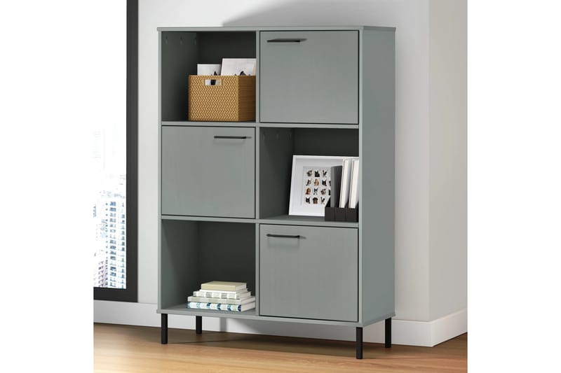 beBasic Bokhylla med metallben OSLO grå 90x35x128,5 cm massivt trä - Förvaring - Hyllor - Bokhylla