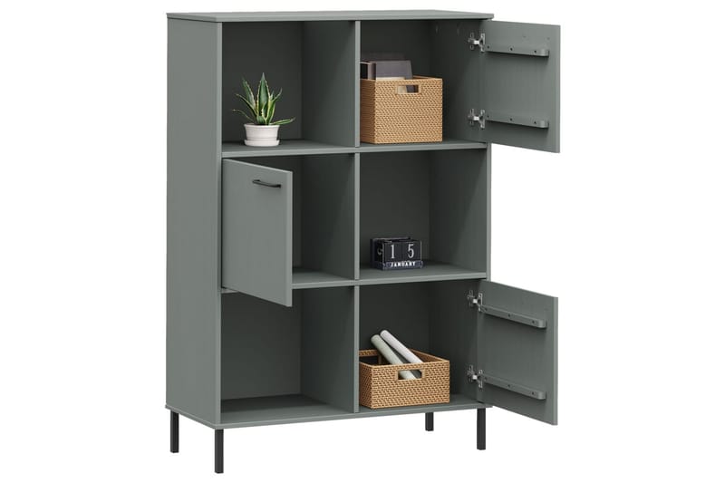 beBasic Bokhylla med metallben OSLO grå 90x35x128,5 cm massivt trä - Förvaring - Hyllor - Bokhylla