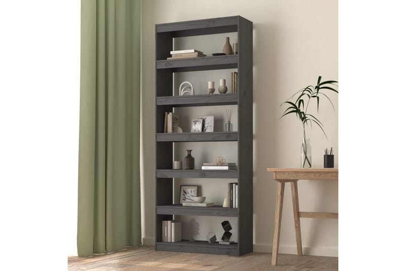 beBasic Bokhylla/rumsavdelar grå 80x30x199,5 cm massiv furu - Förvaring - Hyllor - Bokhylla