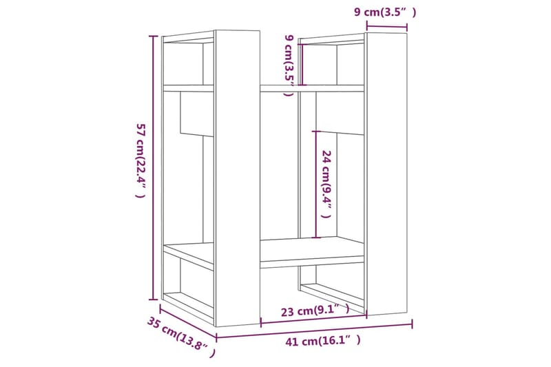 beBasic Bokhylla/rumsavdelare 41x35x57 cm massiv furu - Förvaring - Hyllor - Bokhylla