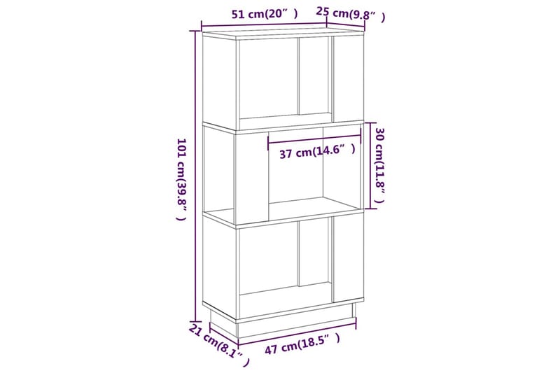 beBasic Bokhylla/rumsavdelare 51x25x70 cm massiv furu - Bokhylla