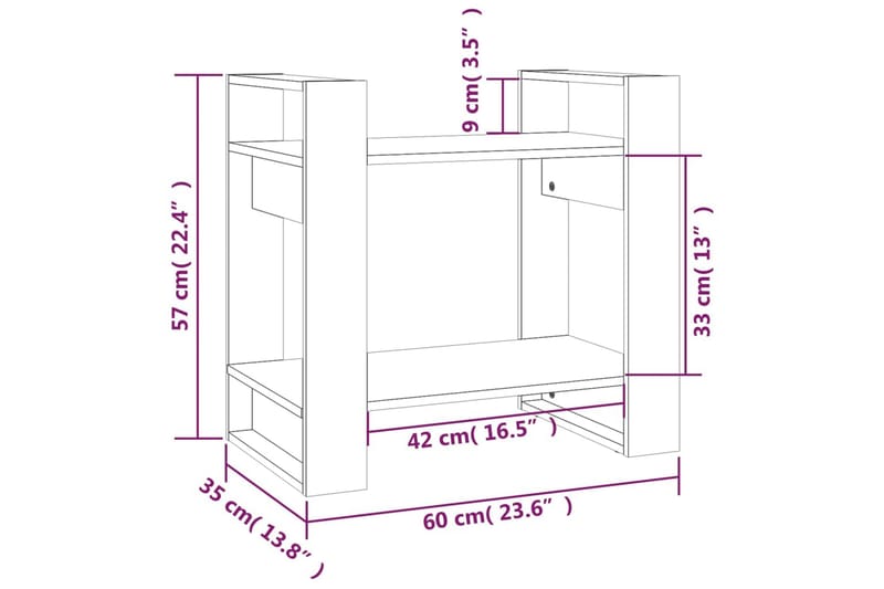 beBasic Bokhylla/rumsavdelare 60x35x57 cm massiv furu - Bokhylla