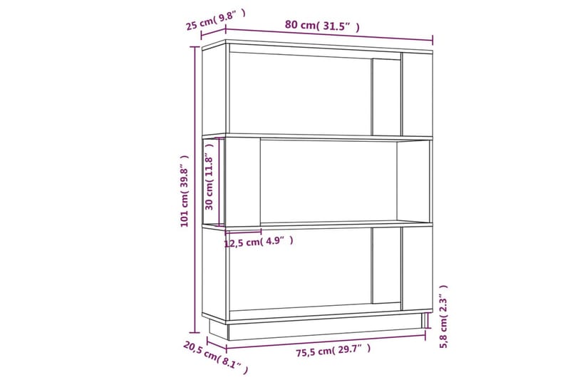 beBasic Bokhylla/rumsavdelare 80x25x101 cm massiv furu - Förvaring - Hyllor - Bokhylla