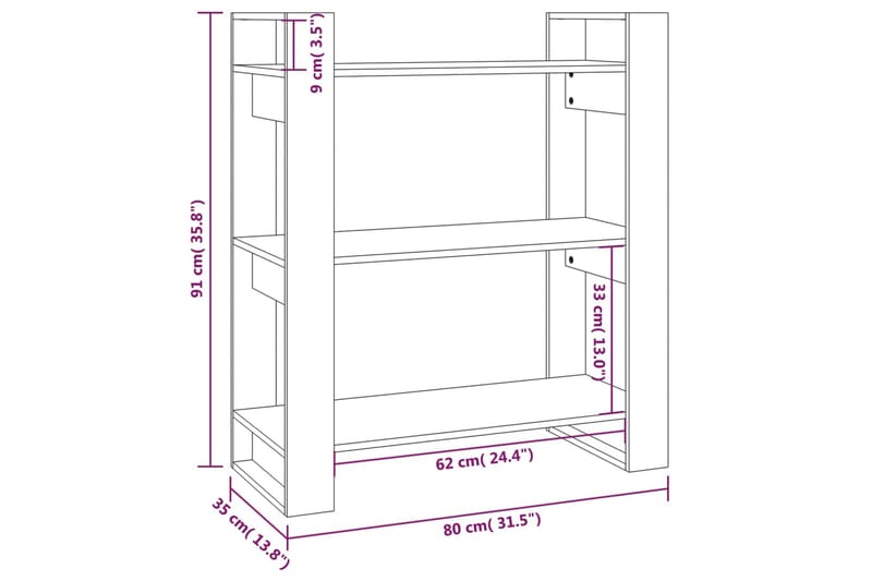 beBasic Bokhylla/rumsavdelare 80x35x91 cm massiv furu - Förvaring - Hyllor - Bokhylla
