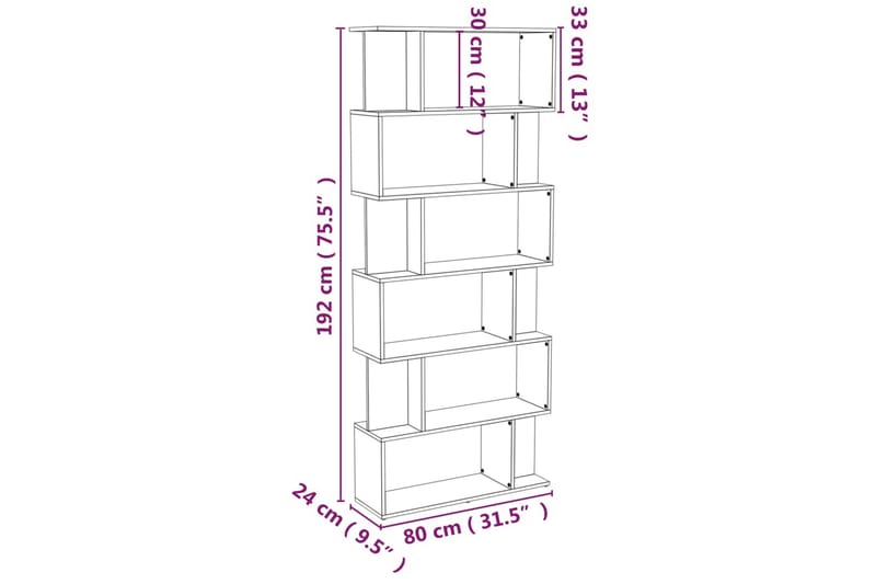 beBasic Bokhylla/Rumsavdelare Brun ek 80x24x192 cm konstruerat trä - Förvaring - Hyllor - Bokhylla