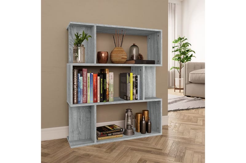 beBasic Bokhylla/Rumsavdelare grå sonoma-ek 80x24x96 cm - Förvaring - Hyllor - Bokhylla