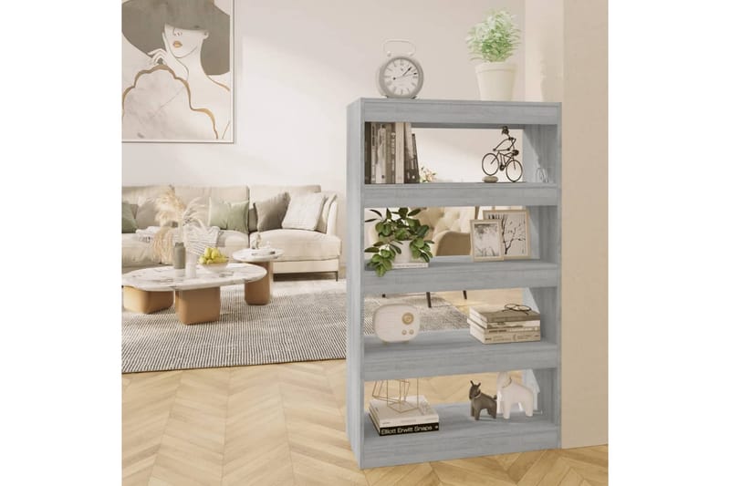 beBasic Bokhylla/Rumsavdelare grå sonoma-ek 80x30x135cm konstruerat tr�ä - Förvaring - Hyllor - Bokhylla