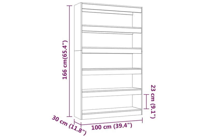 beBasic Bokhylla/Rumsavdelare rökfärgad ek 100x30x166 cm - Förvaring - Hyllor - Bokhylla