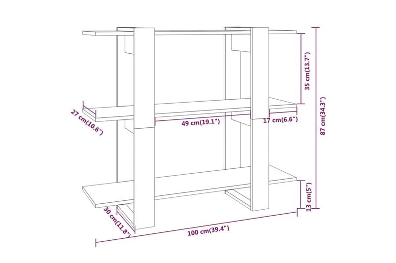 beBasic Bokhylla/Rumsavdelare rökfärgad ek 100x30x87 cm - Bokhylla