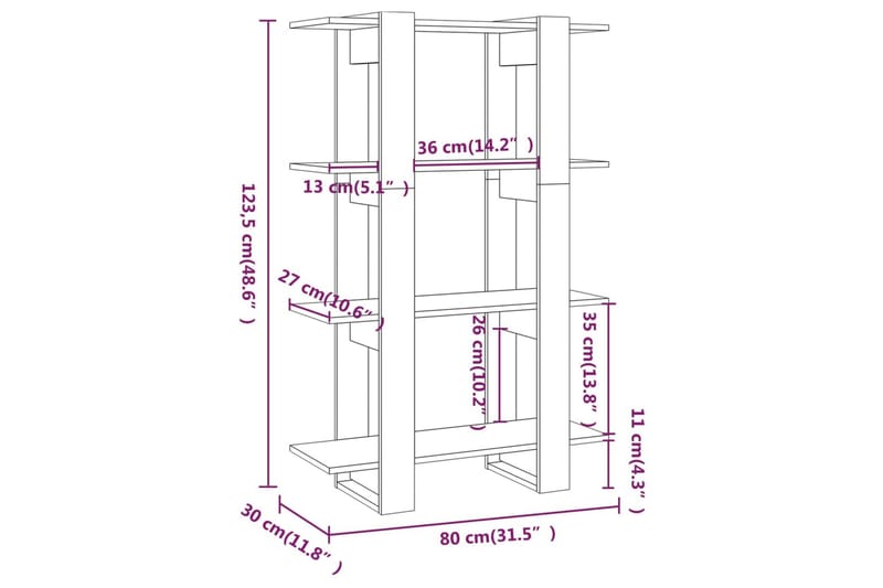 beBasic Bokhylla/rumsavdelare sonoma-ek 80x30x123,5 cm - Bokhylla