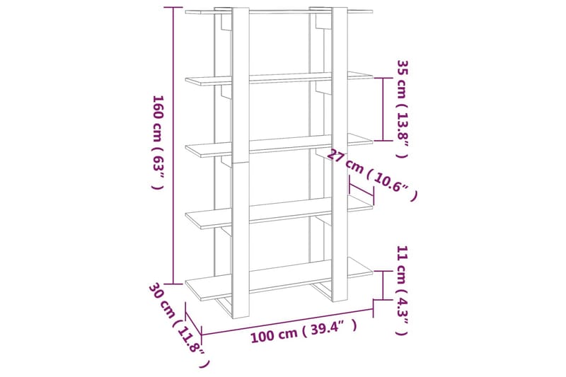 beBasic Bokhylla/rumsavdelare svart 100x30x160 cm - Förvaring - Hyllor - Bokhylla