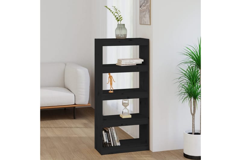 beBasic Bokhylla/rumsavdelare svart 60x30x135,5 cm massiv furu - Förvaring - Hyllor - Bokhylla