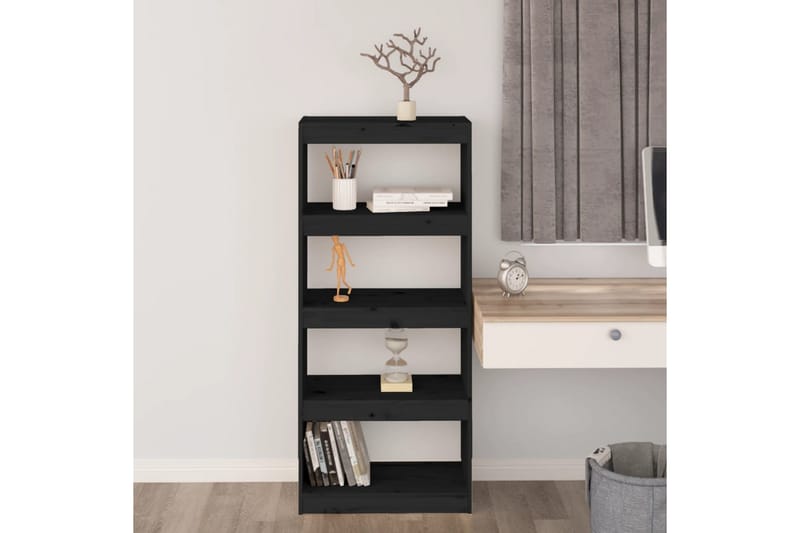 beBasic Bokhylla/rumsavdelare svart 60x30x135,5 cm massiv furu - Förvaring - Hyllor - Bokhylla