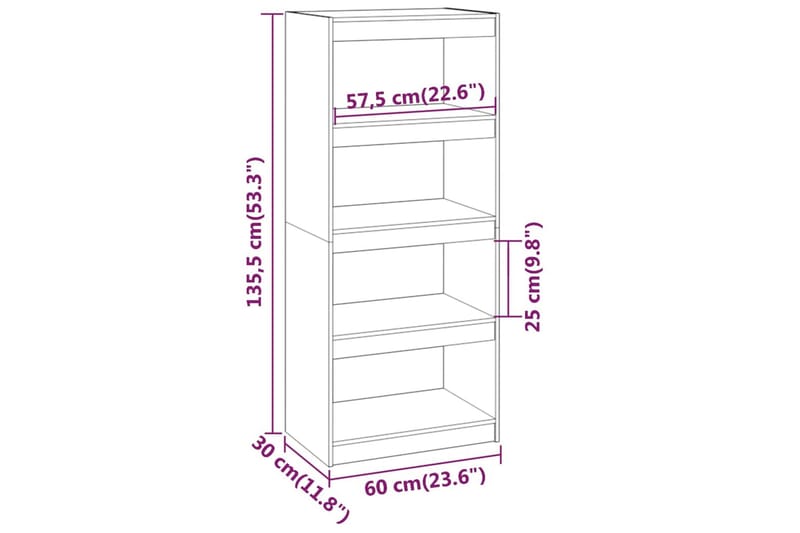 beBasic Bokhylla/rumsavdelare svart 60x30x135,5 cm massiv furu - Förvaring - Hyllor - Bokhylla