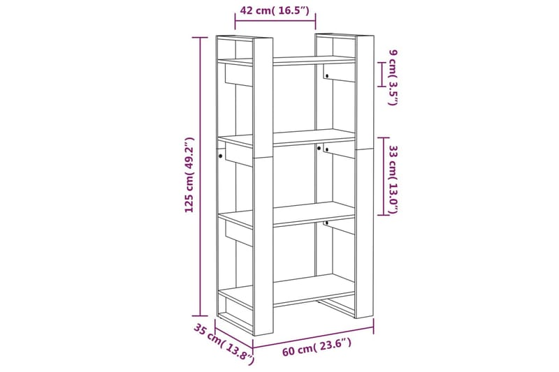 beBasic Bokhylla/Rumsavdelare svart 60x35x125 cm massiv furu - Förvaring - Hyllor - Bokhylla