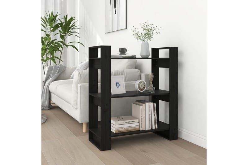 beBasic Bokhylla/rumsavdelare svart 80x35x91 cm massiv furu - Förvaring - Hyllor - Bokhylla