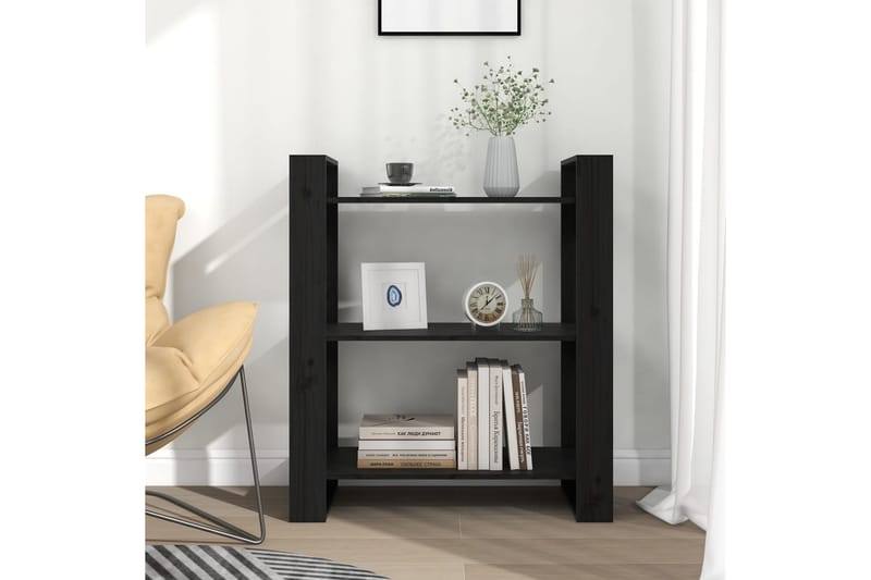 beBasic Bokhylla/rumsavdelare svart 80x35x91 cm massiv furu - Förvaring - Hyllor - Bokhylla