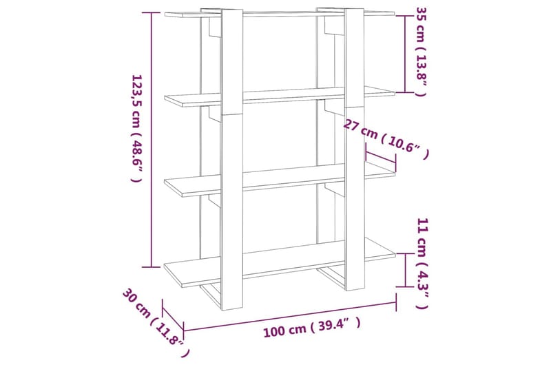 beBasic Bokhylla/rumsavdelare vit 100x30x123,5 cm - Förvaring - Hyllor - Bokhylla