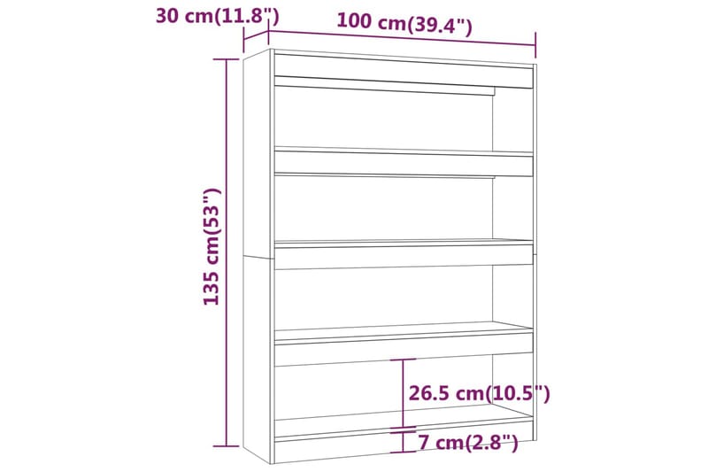 beBasic Bokhylla/Rumsavdelare vit 100x30x135 cm - Bokhylla