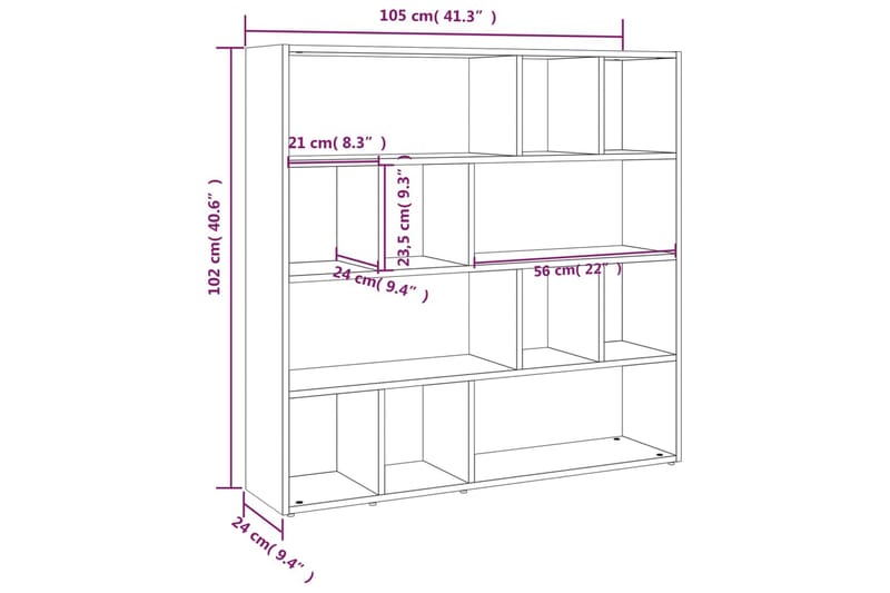 beBasic Bokhylla/Rumsavdelare vit 105x24x102 cm - Bokhylla