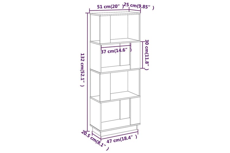 beBasic Bokhylla/rumsavdelare vit 51x25x132 cm massiv furu - Förvaring - Hyllor - Bokhylla