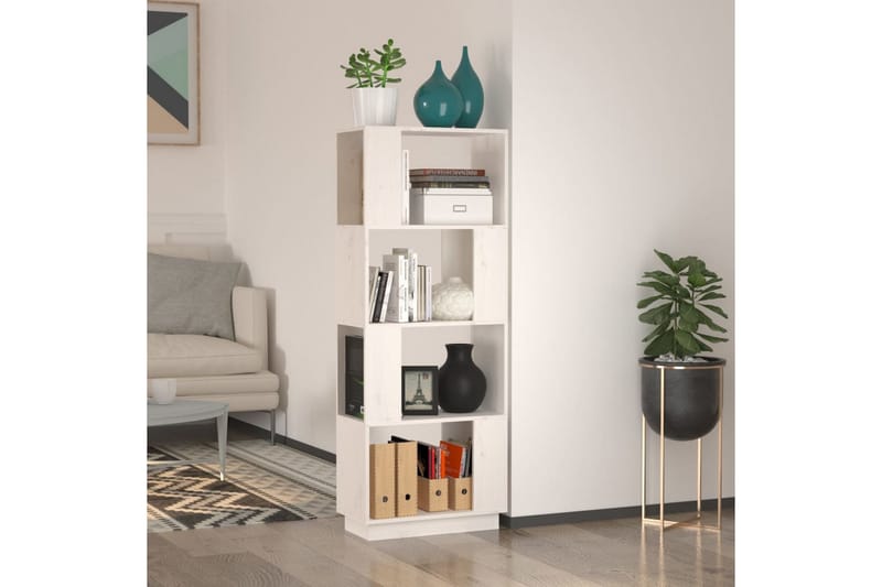 beBasic Bokhylla/rumsavdelare vit 51x25x132 cm massiv furu - Förvaring - Hyllor - Bokhylla