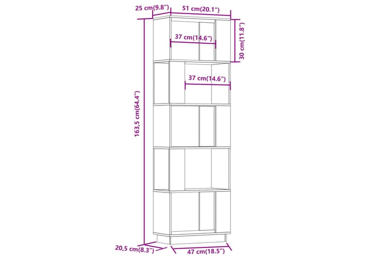 beBasic Bokhylla/rumsavdelare vit 51x25x163,5 cm massiv furu - Förvaring - Hyllor - Bokhylla