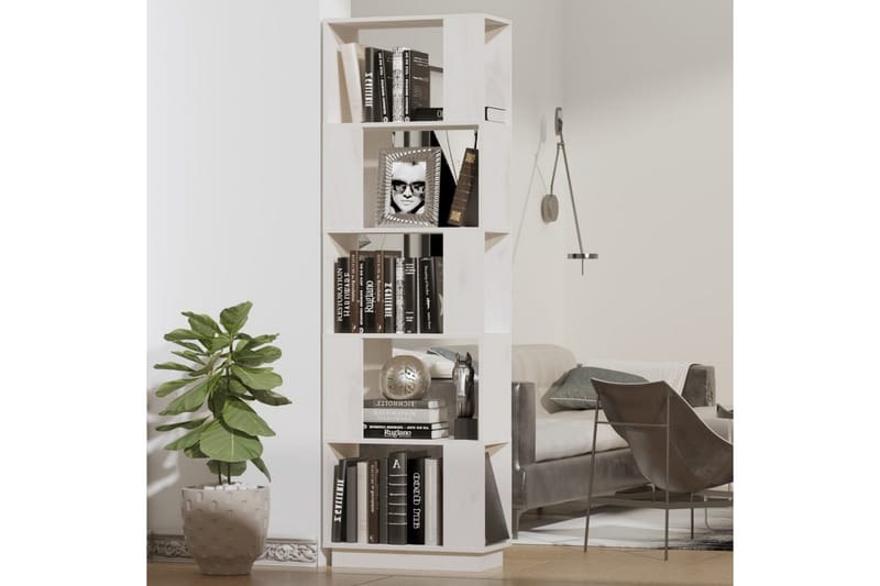 beBasic Bokhylla/rumsavdelare vit 51x25x163,5 cm massiv furu - Förvaring - Hyllor - Bokhylla