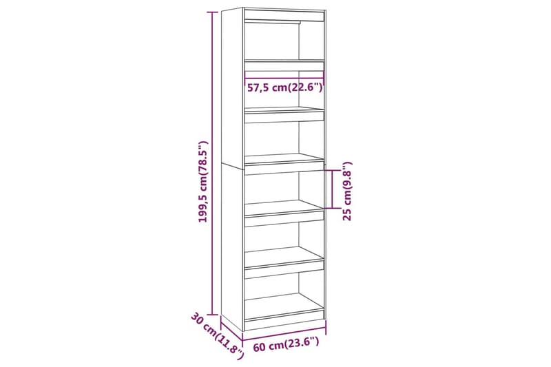 beBasic Bokhylla/rumsavdelare vit 60x30x199,5 cm massiv furu - Bokhylla