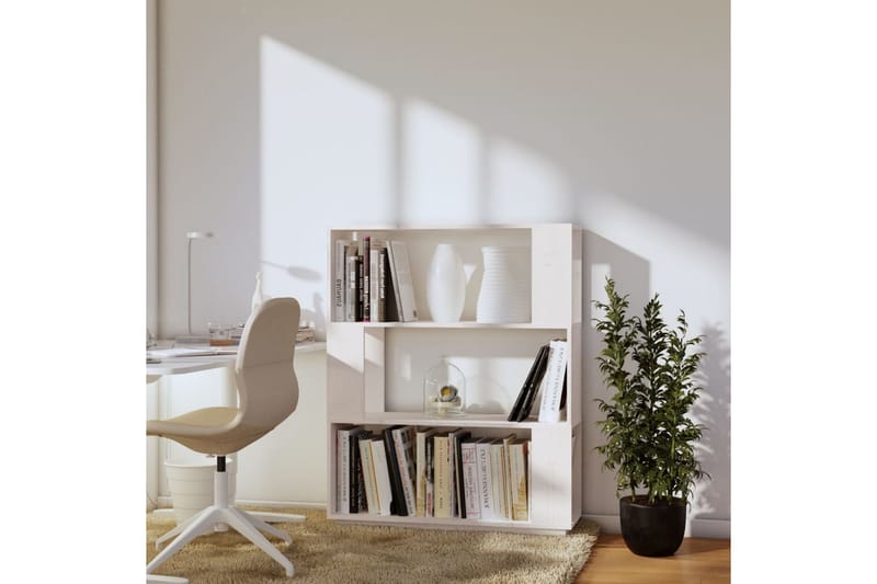 beBasic Bokhylla/rumsavdelare vit 80x25x101 cm massiv furu - Förvaring - Hyllor - Bokhylla