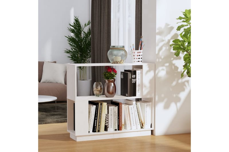 beBasic Bokhylla/rumsavdelare vit 80x25x70 cm massiv furu - Förvaring - Hyllor - Bokhylla
