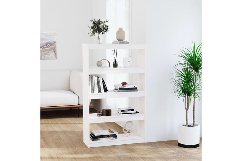 beBasic Bokhylla/rumsavdelare vit 80x30x135,5 cm massiv furu - Förvaring - Hyllor - Bokhylla