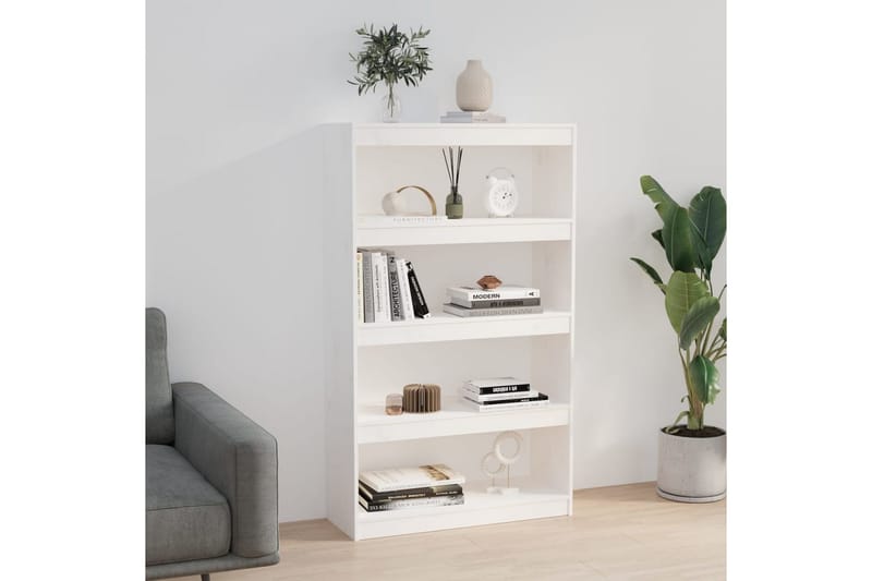 beBasic Bokhylla/rumsavdelare vit 80x30x135,5 cm massiv furu - Förvaring - Hyllor - Bokhylla