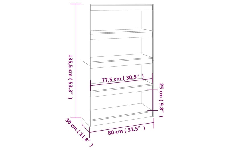 beBasic Bokhylla/rumsavdelare vit 80x30x135,5 cm massiv furu - Förvaring - Hyllor - Bokhylla