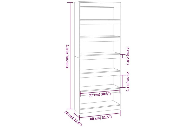 beBasic Bokhylla/rumsavdelare vit 80x30x198 cm konstruerat trä - Bokhylla