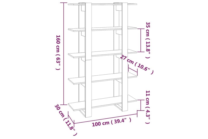 beBasic Bokhylla/rumsavdelare vit högglans 100x30x160 cm - Förvaring - Hyllor - Bokhylla