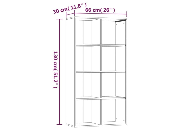 beBasic Bokhylla/skänk rökfärgad ek 66x30x130 cm konstruerat trä - Förvaring - Hyllor - Bokhylla