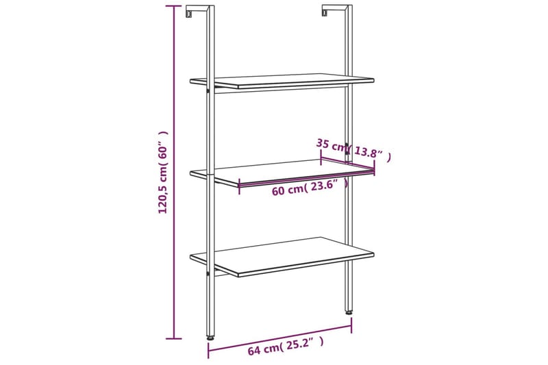 beBasic Hylla 3-nivåer ljusbrun och svart 64x35x120,5 cm - Bokhylla