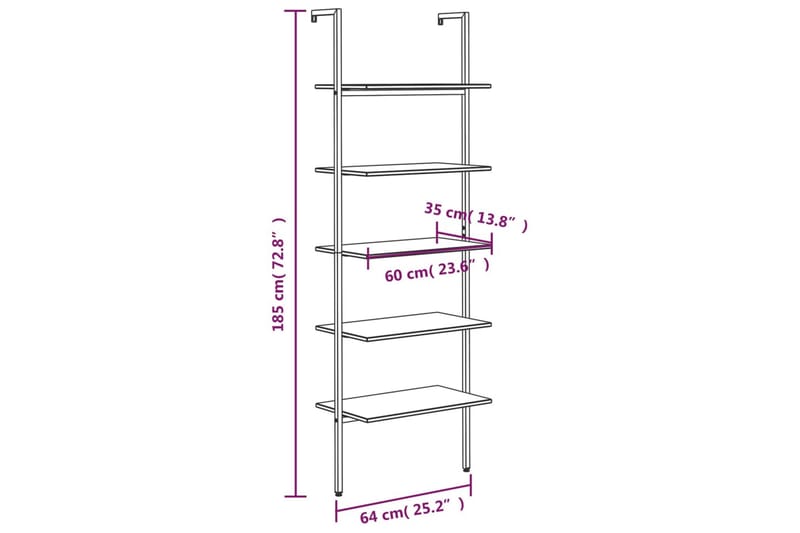 beBasic Hylla 3-nivåer svart 64x35x185 cm - Förvaring - Hyllor - Bokhylla