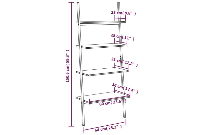 beBasic Hylla 4-nivåer mörkbrun och svart 64x34x150,5 cm - Förvaring - Hyllor - Bokhylla