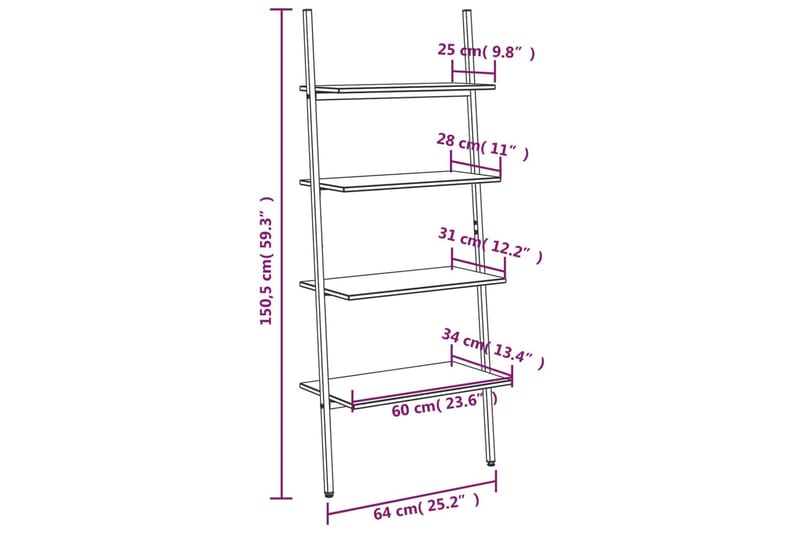 beBasic Hylla 4-nivåer svart 64x34x150,5 cm - Förvaring - Hyllor - Bokhylla