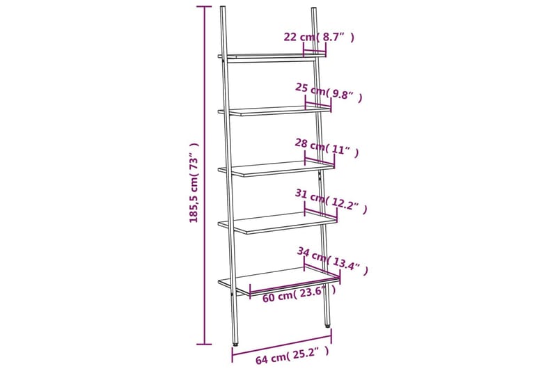 beBasic Hylla 5 hyllplan svart 64x34x185,5 cm - Förvaring - Hyllor - Bokhylla