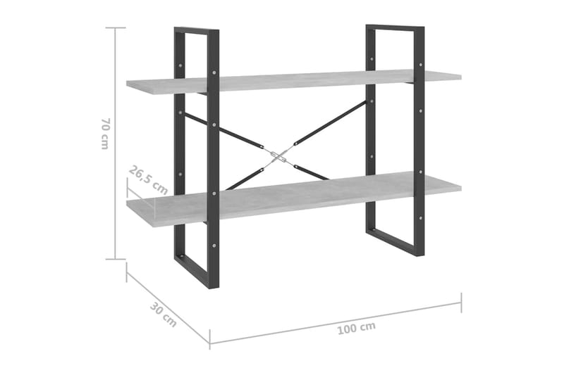 Bokhylla 2 hyllplan betonggrå 100x30x70 cm spånskiva - Betonggrå - Förvaring - Hyllor - Bokhylla