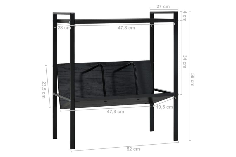 Bokhylla 2 hyllplan svart 52x28x59 cm spånskiva - Svart - Förvaring - Hyllor - Bokhylla