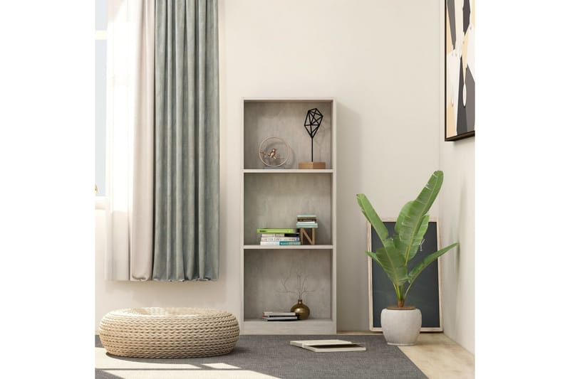 Bokhylla 3 hyllor betonggrå 40x24x108 cm spånskiva - Grå - Förvaring - Hyllor - Bokhylla