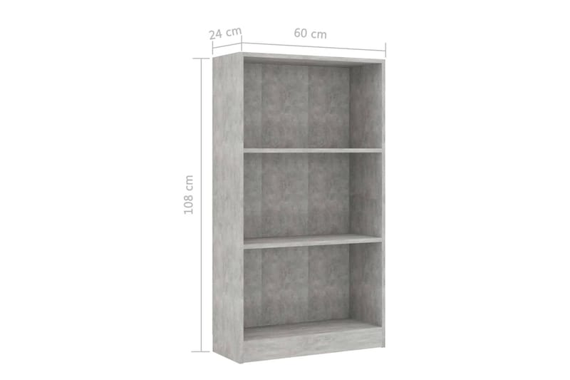 Bokhylla 3 hyllor betonggrå 60x24x108 cm spånskiva - Grå - Förvaring - Hyllor - Bokhylla